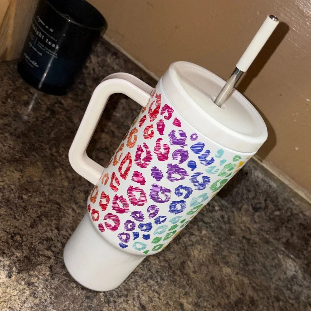 Colorful Leopard Print Tumbler with Straw leak proof - Picture 3 of 5